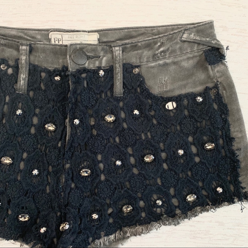 Free People Crochet & Rhinestone Embellish Shorts
